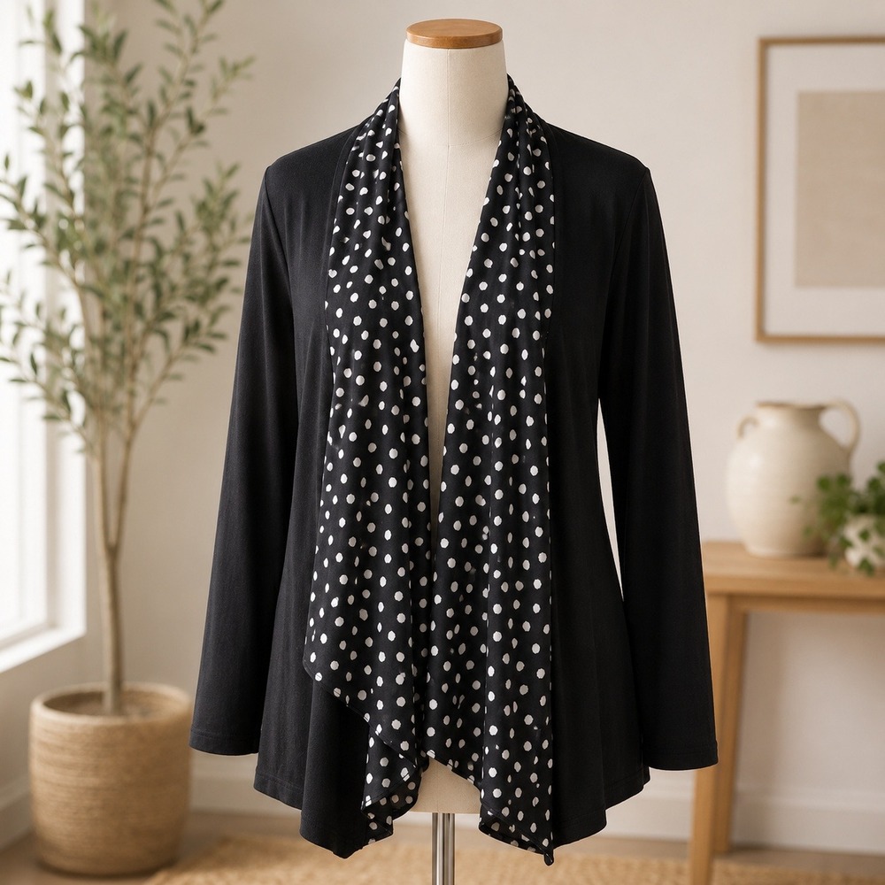 Robin's Nest Maternity Top XL Black Polka Dot Scarf Front Long Sleeve Shirt